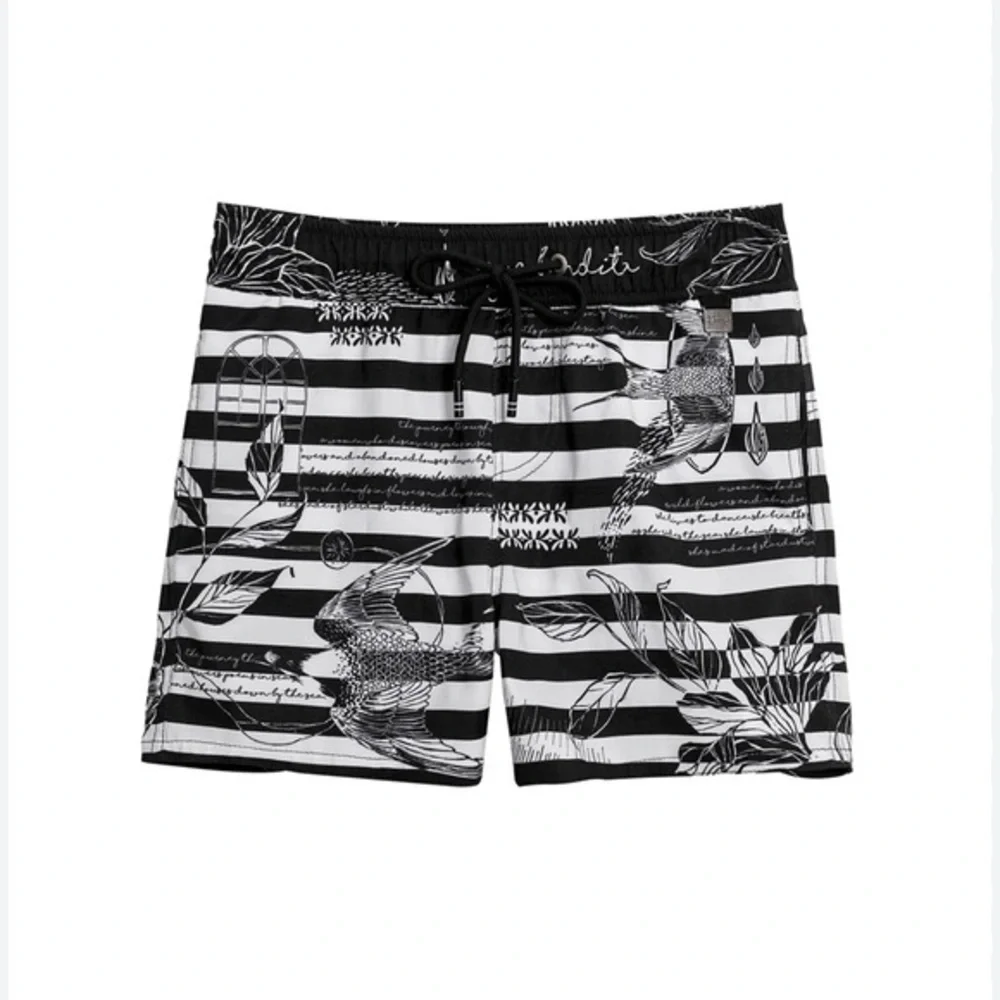 Agua Bendita kids Black and White Striped Swim Shorts